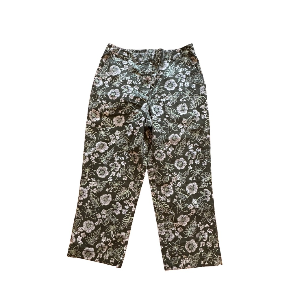 Ann Taylor LOFT Women's Size 6‎ Floral Print Stretch Pants Olive Green Casual
